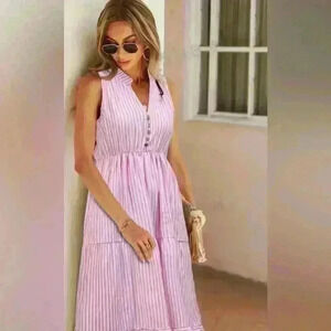 SHEIN VCAY Women's Sleeveless Striped Notch V-Neck Dress - SIZE: XS